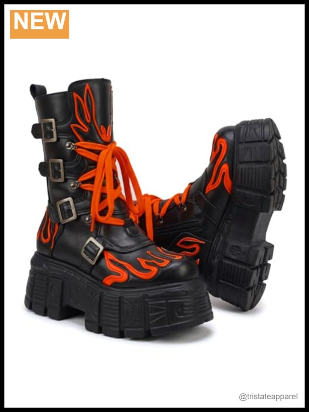 Y2K Punk Rock Platform Boots Lace-Up Gothic Mid Calf Booties